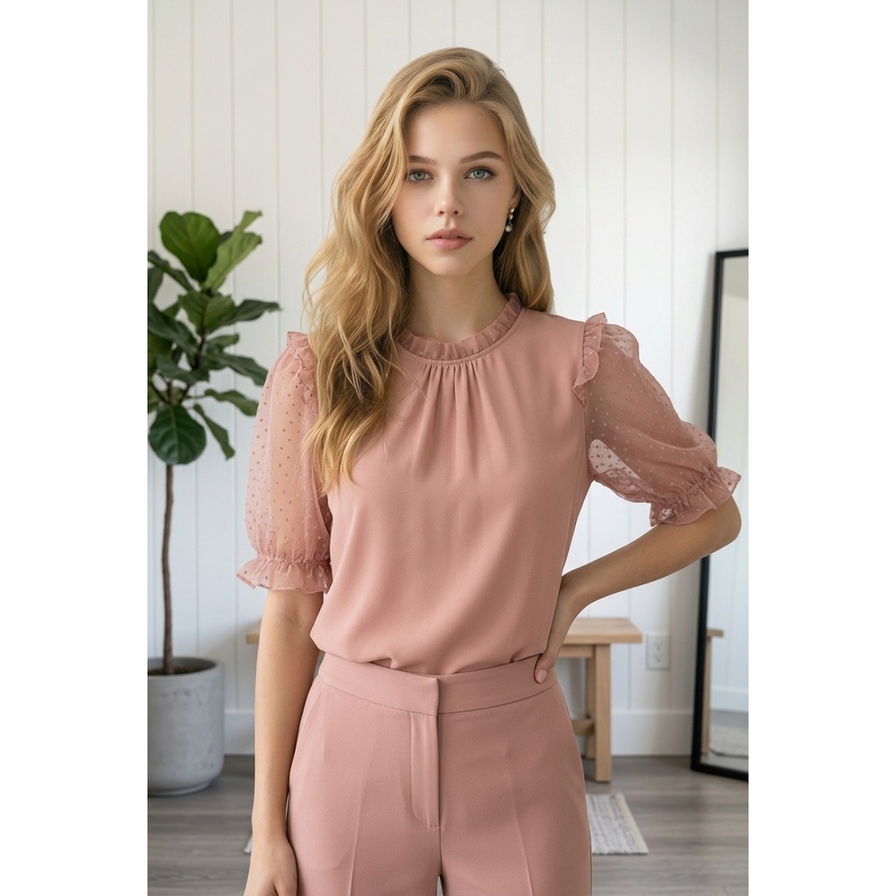 Swiss Dot Sheer Puff Sleeve Blouse Blush Pink Feminine Ethereal Coquette Size 3X
